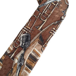 Vintage Silk Tie Musician Music Teacher 50's Retro Instrument Jazz Mic Strings